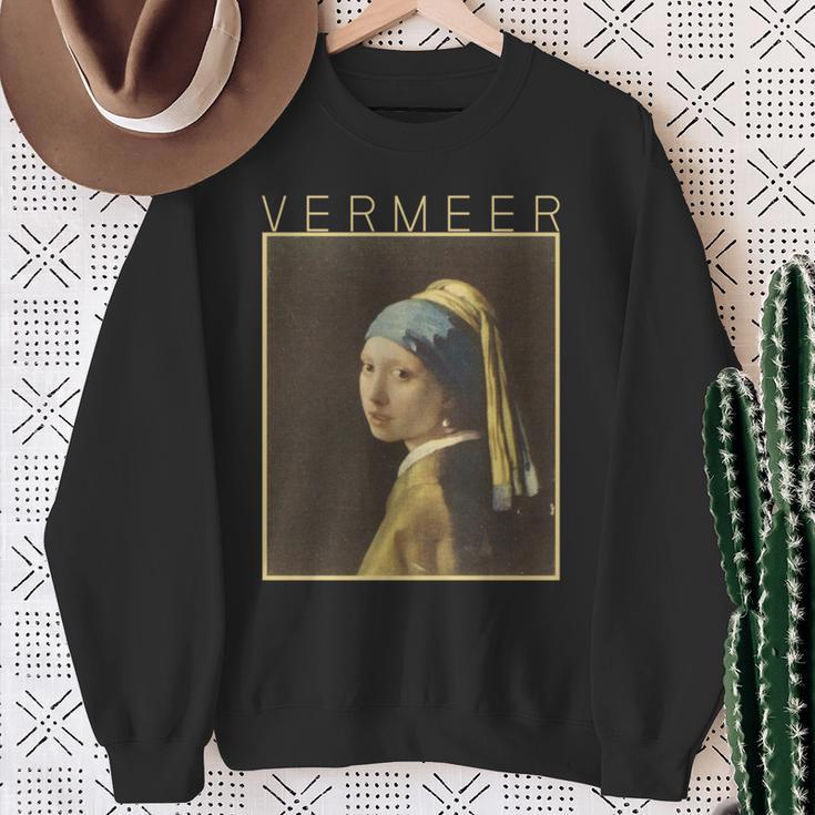 フェルメール 真珠の耳飾りの少女 面白いtシャツ 絵画 アート メンズ 面白い 服 美術 グッズ 油彩画 長袖tシャツ スウェットシャツ 年配の女性への贈り物