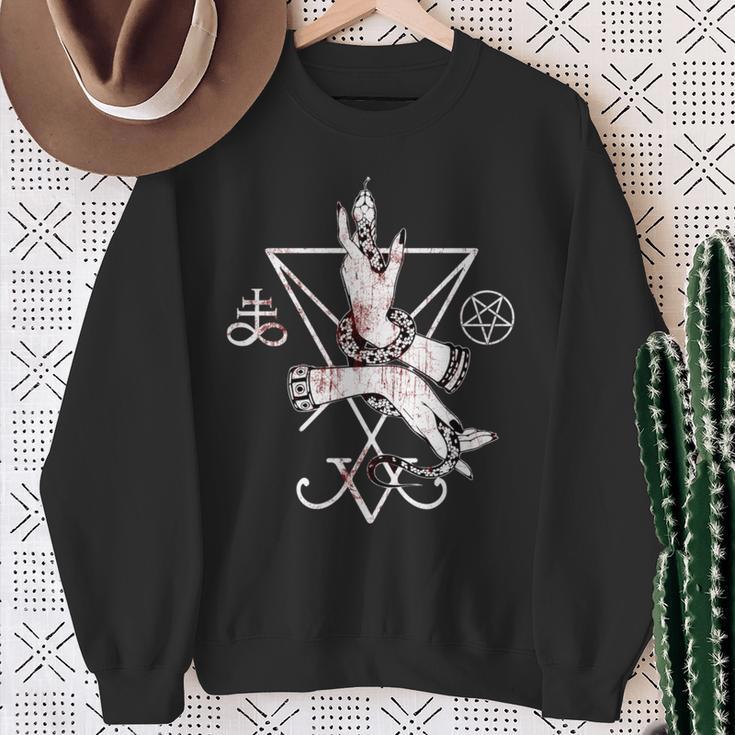 ルシファーの悪魔の紋章 五芒星とリヴァアタン十字架 長袖tシャツ スウェットシャツ 年配の女性への贈り物
