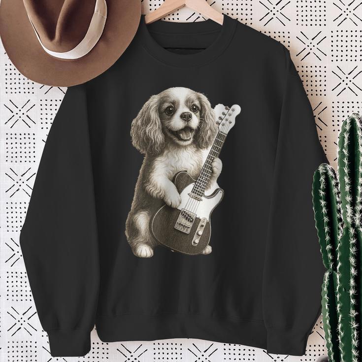 面白いtシャツ キャバリア 犬 ギター イヌ メンズ 犬好き グッズ かわいい おもしろ 面白い 服 ネタ スウェットシャツ 年配の女性への贈り物