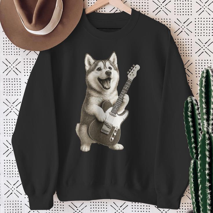 面白いtシャツ シベリアンハスキー 犬 ギター イヌ メンズ グッズ かわいい おもしろ 面白い 服 ネタ スウェットシャツ 年配の女性への贈り物