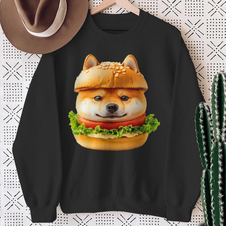 面白いtシャツ 柴犬 犬 イヌ ハンバーガー メンズ 犬好き グッズ かわいい おもしろ 面白い 服 ネタ 長袖tシャツ スウェットシャツ 年配の女性への贈り物