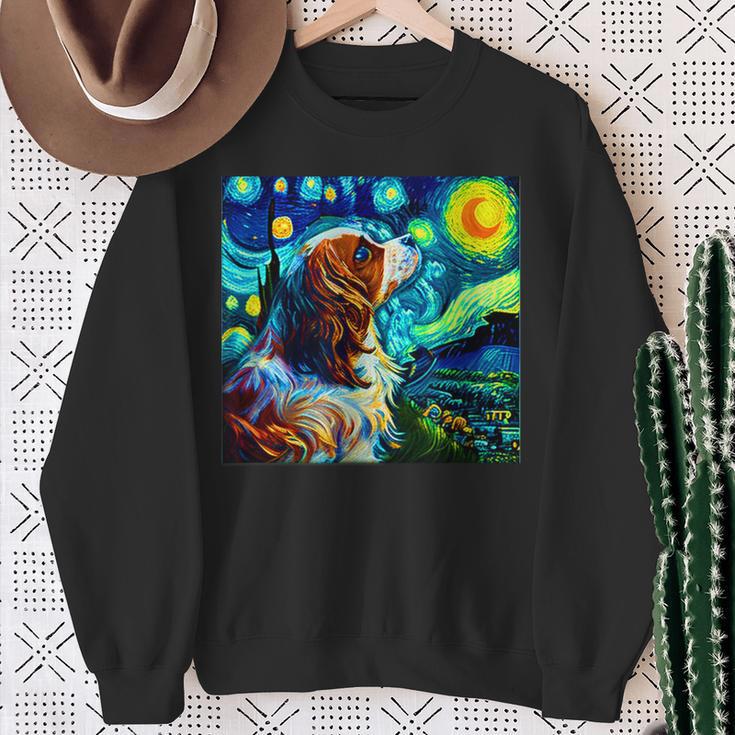 面白いtシャツ 犬 キャバリア ゴッホ 星月夜 わんこ メンズ おもしろ グッズ 服 かわいい スウェットシャツ 年配の女性への贈り物