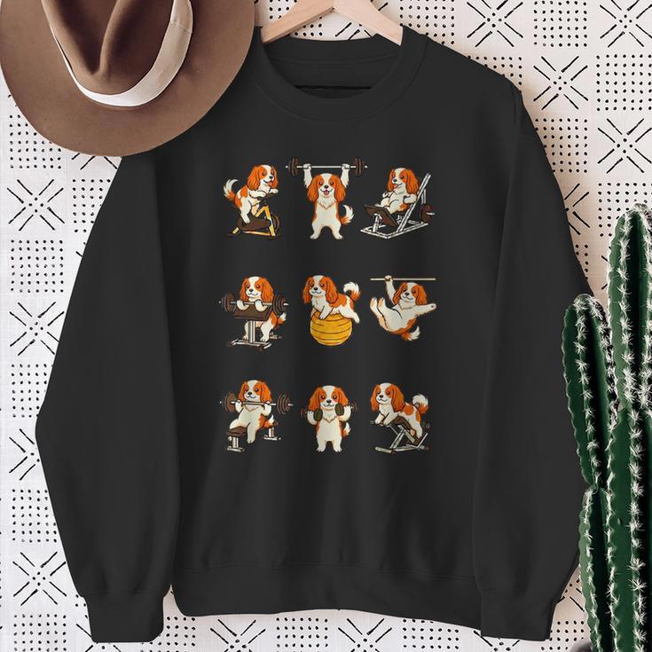 面白いtシャツ 犬 キャバリア 筋トレ ジム イヌ グッズ かわいい おもしろtシャツ 面白い 服 ネタ スウェットシャツ 年配の女性への贈り物