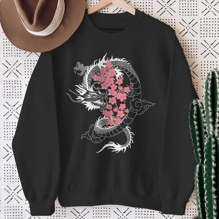 龍 日本の桜文化 長袖tシャツ スウェットシャツ 年配の女性への贈り物