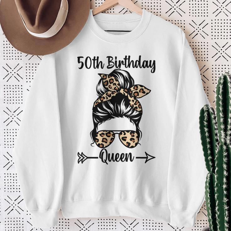 50歳の誕生日 クイーン Happy 50歳 散らかったパンヒョウ スウェットシャツ 年配の女性への贈り物
