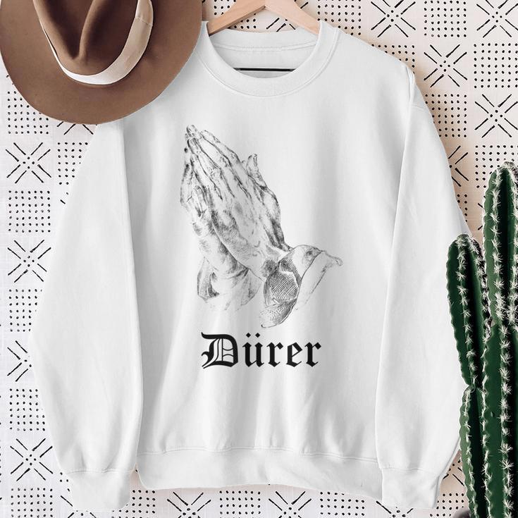 Albrecht Dürer Durer クリスチャンアート 祈りの手 ホワイト スウェットシャツ 年配の女性への贈り物