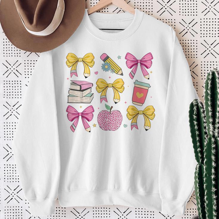 Apple Coquette Bow Books First Day Of School Back To School Sweatshirt Gifts for Old Women