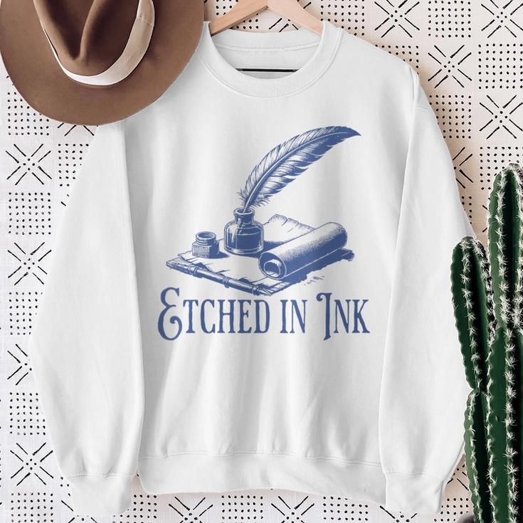 Author Writer Dark Academia Etched In Ink Book Library Sweatshirt Gifts for Old Women