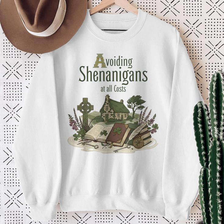 Avoiding Shenanigans Irish St Patricks Day Book Reader Sweatshirt Gifts for Old Women