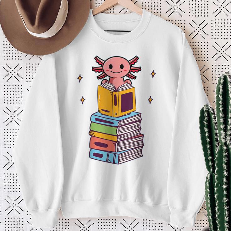 Axolotl Bookworm Girls Cute Book Reading Axolotl Pink Sweatshirt Gifts for Old Women