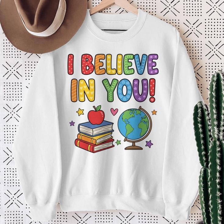 I Believe In You Educational Art With Books And Globe Sweatshirt Gifts for Old Women