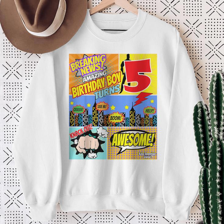Birthday Boys Shirt Age 5 Superhero Comic Book Theme Party Sweatshirt Gifts for Old Women