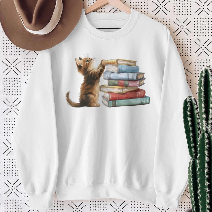 Book Cat Lover Reading Read Books Sweatshirt Gifts for Old Women