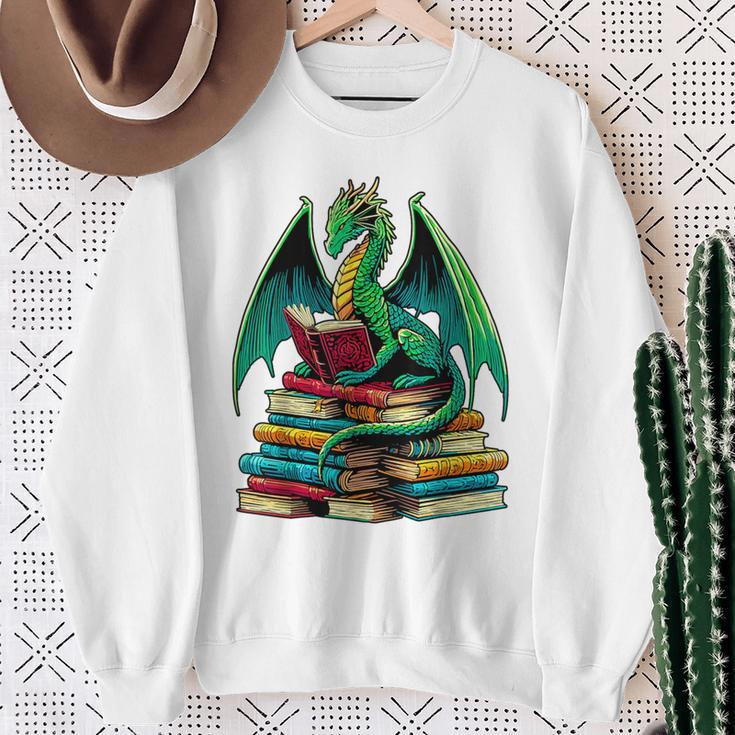Book Dragon Reading Books Sweatshirt Gifts for Old Women