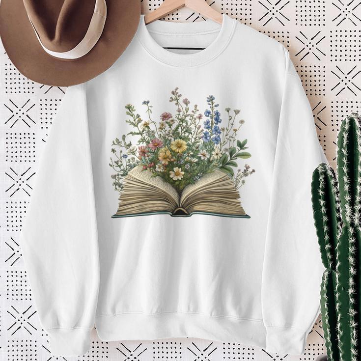 Book Flowers Reading Book Lover Sweatshirt Gifts for Old Women