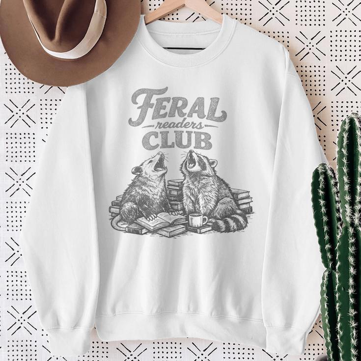 Book Lover Bookworm Feral Readers Club Raccoon Opossum Sweatshirt Gifts for Old Women