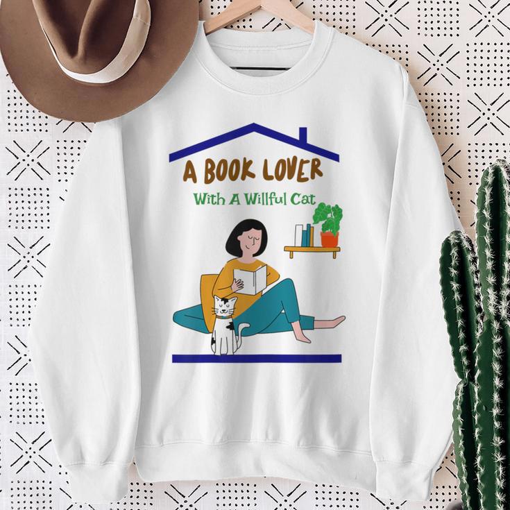A Book Lover With A Willful Cat Women Kids Sweatshirt Gifts for Old Women