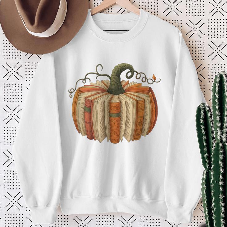 Book Pumpkin Autumn Halloween Literary Readers Sweatshirt Gifts for Old Women