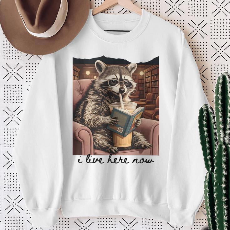 Bookish Mom Raccoon I Live Here Now Library Book Lover Sweatshirt Gifts for Old Women