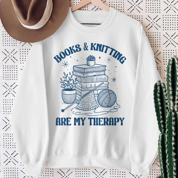 Books & Knitting Are My Therapy Reading Knitting Lover Craft Sweatshirt Gifts for Old Women