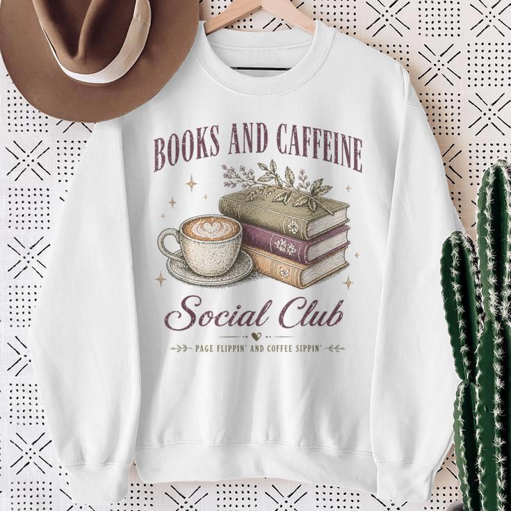 Books And Caffeine Social Club Book Readers Coffee Lovers Sweatshirt Gifts for Old Women