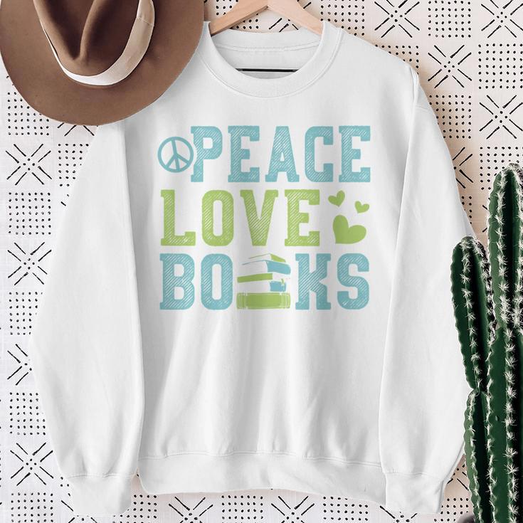Books Peace Love Bookworm Book Nerd Book Lover Reading Sweatshirt Gifts for Old Women