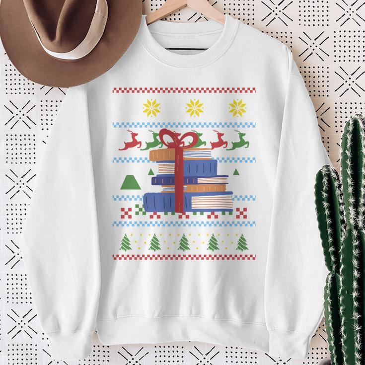 Books Reading Ugly Christmas Book Lover Sweatshirt Gifts for Old Women
