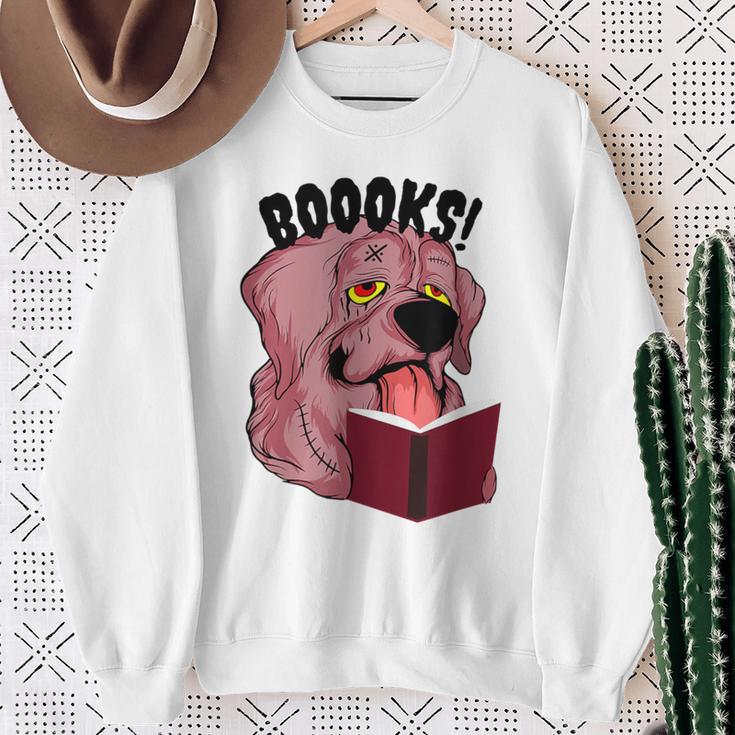 BOOOKS Zombie Dog Reading a Book Halloween Teacher For Men Women Kids Sweatshirt Gifts for Old Women