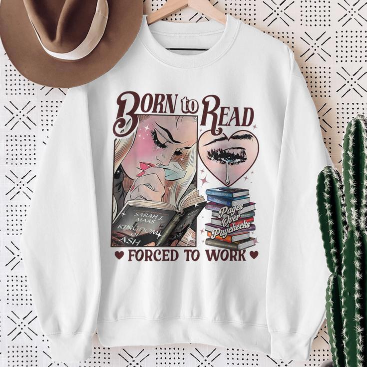 Born To Read Forced To Work Booklover -Adults Book Lovers Casual Grey Small Sweatshirt Gifts for Old Women