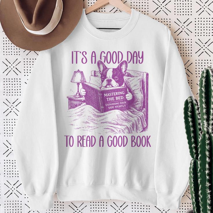 Boston Terrier Reading Book Good Day To Read a Book Sweatshirt Gifts for Old Women
