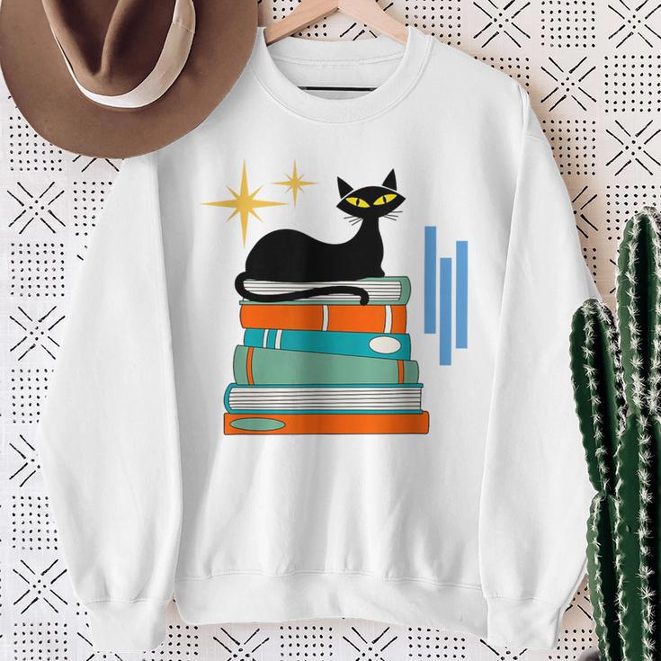Cat And Books Retro Midcentury Mid Century Aesthetic Sweatshirt Gifts for Old Women
