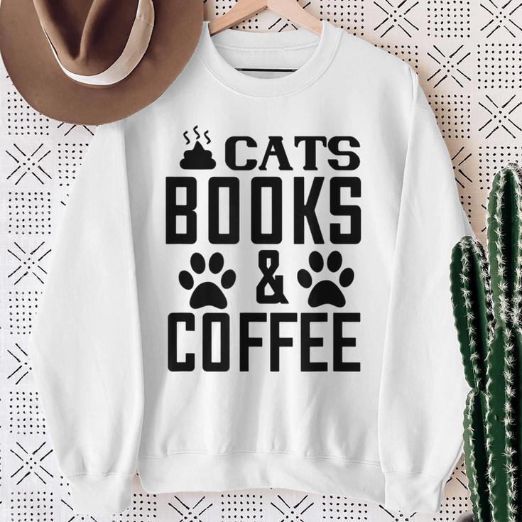 Cats Books And Coffee Reading Sweatshirt Gifts for Old Women