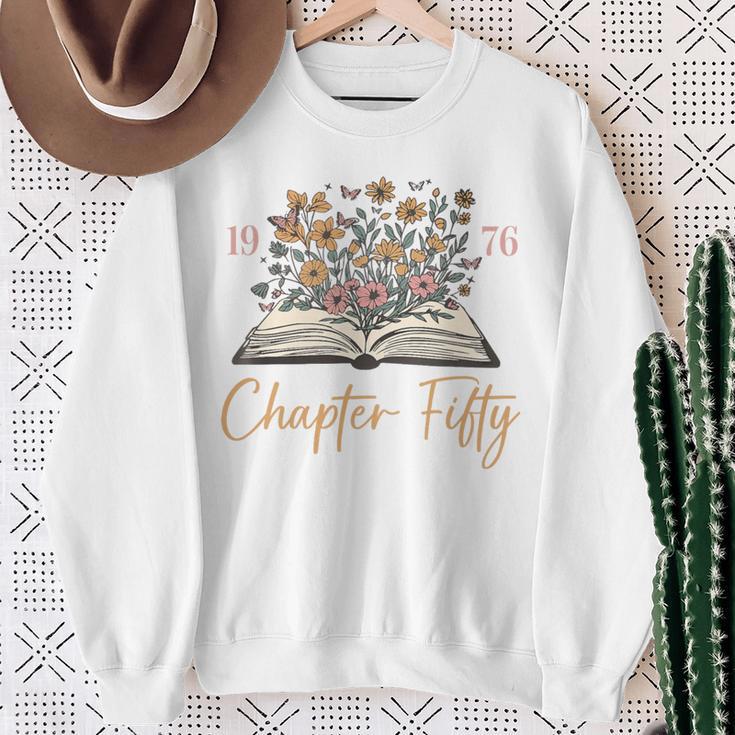 Chapter Fifty 1976 50th Birthday Wildflower Book 50 Year Old Premium Tri-Blend Sweatshirt Gifts for Old Women