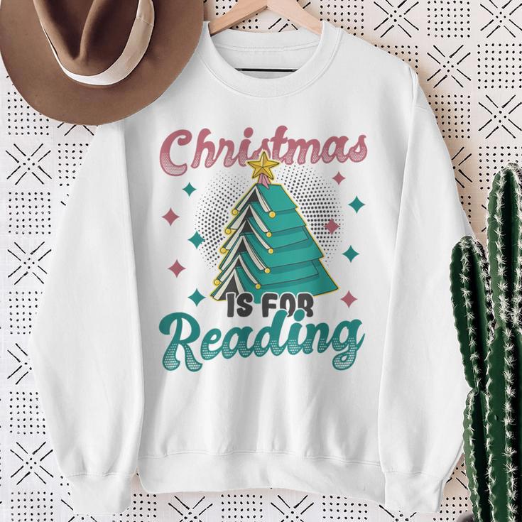 Christmas Is For Reading Books Christmas Tree Books Sweatshirt Gifts for Old Women
