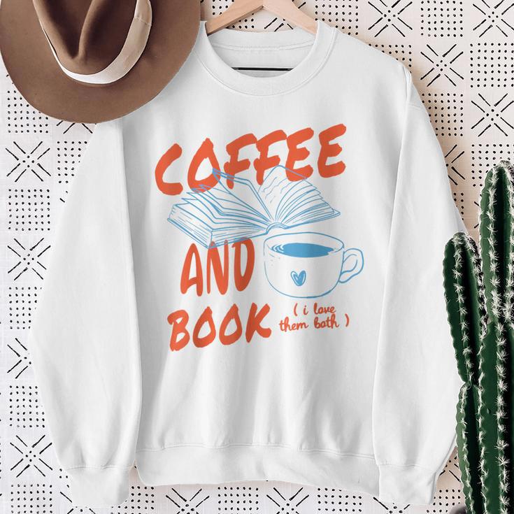 Coffee And Books I Love Them Both Vintage Retro Book Lover Sweatshirt Gifts for Old Women
