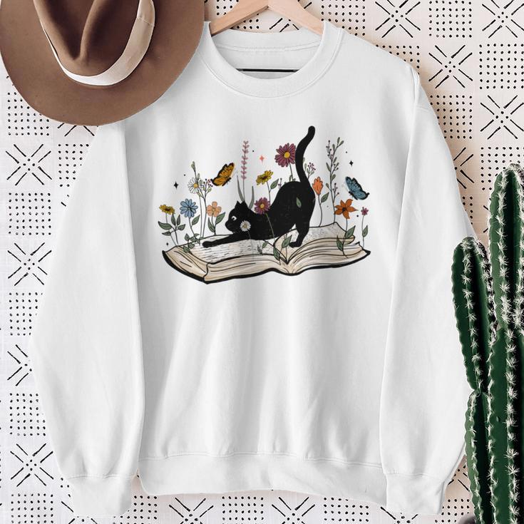 Cute Cat Flower Garden Book Kitty Reading Floral Sweatshirt Gifts for Old Women Cute Cat Flower Garden Book Kitty Reading Floral Sweatshirt Gifts for Old Women