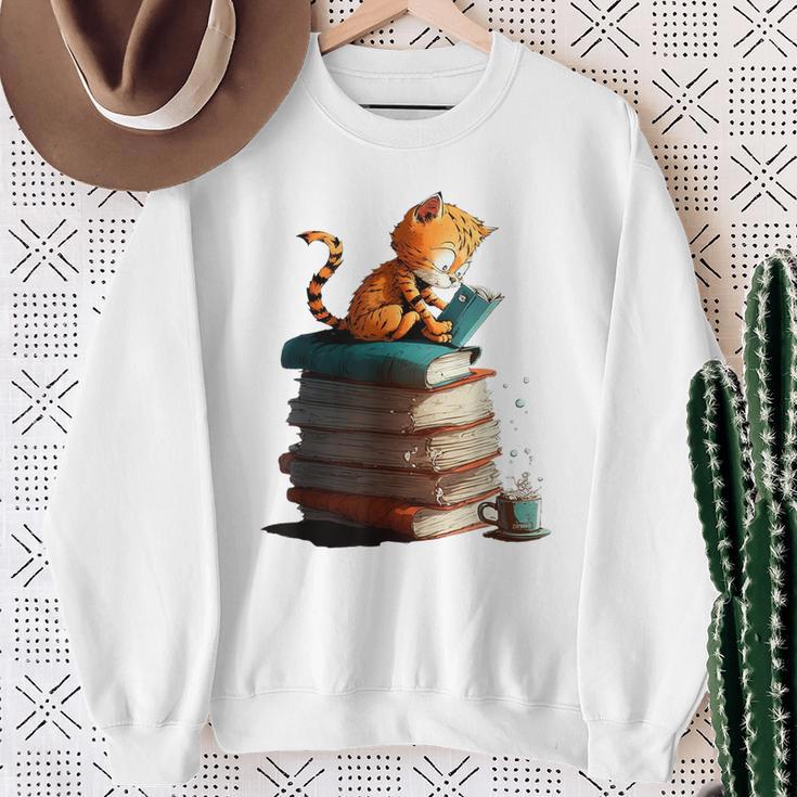 Cute Cat Lovers Book Lovers For Women And Men Sweatshirt Gifts for Old Women