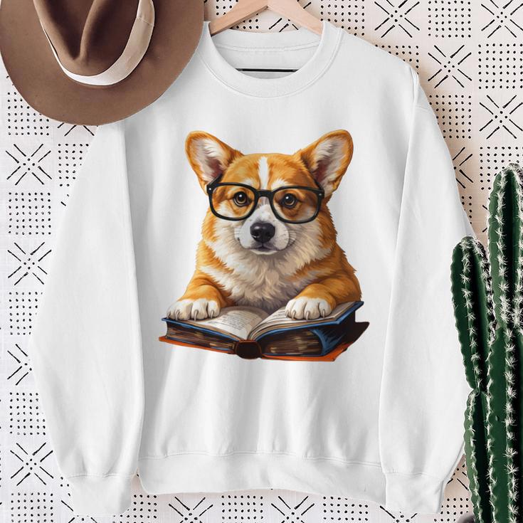 Cute Dog Corgi Reading Book Sweatshirt Gifts for Old Women