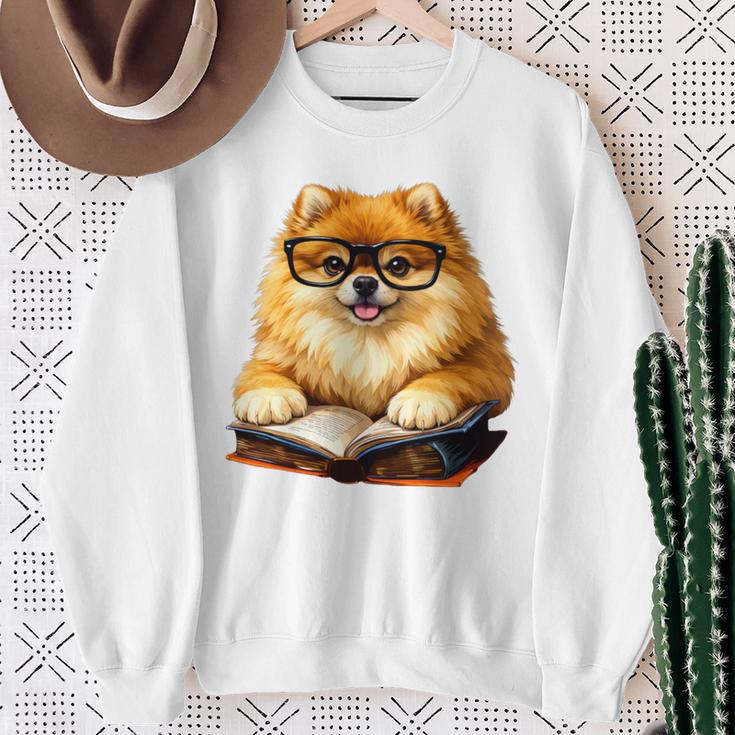 Cute Dog Pomeranian Reading Book Premium Tri-Blend Sweatshirt Gifts for Old Women
