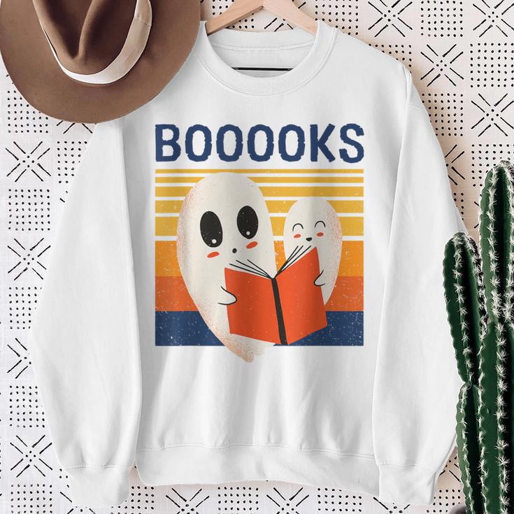 Cute Ghost Book Reading Halloween Teacher Puns Booooks Men Women Kids Sweatshirt Gifts for Old Women