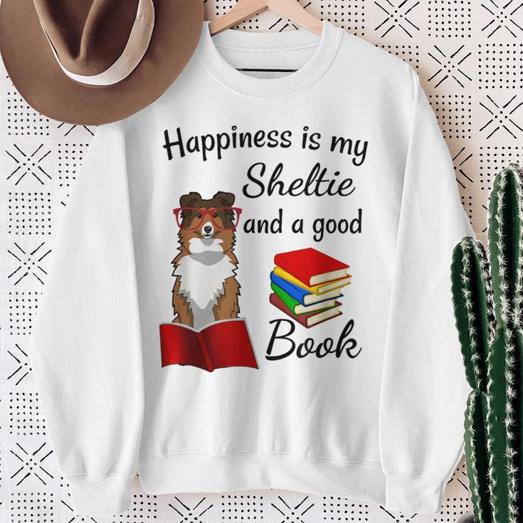 Cute Happiness Is Sheltie And Books Sheltie Mom Sweatshirt Gifts for Old Women