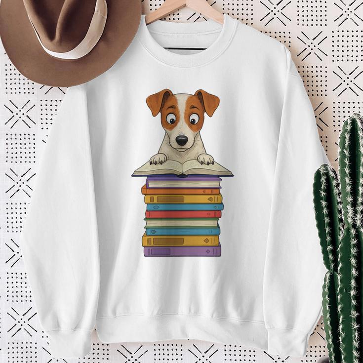 Cute Jack Russel Dog Reading On Pile Of Books Premium Tri-Blend Sweatshirt Gifts for Old Women
