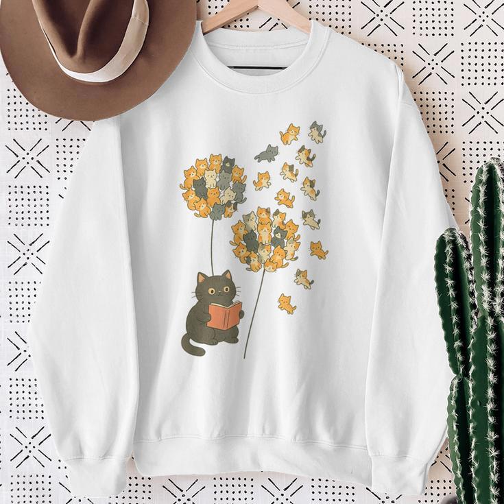 Cute Reading Cat With Kitten Dandelion Flowers Book Lover Sweatshirt Gifts for Old Women Cute Reading Cat With Kitten Dandelion Flowers Book Lover Sweatshirt Gifts for Old Women