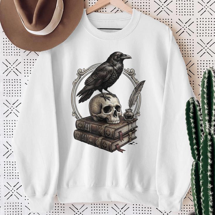Dark Academia Raven Skull Books Sweatshirt Gifts for Old Women Dark Academia Raven Skull Books Sweatshirt Gifts for Old Women