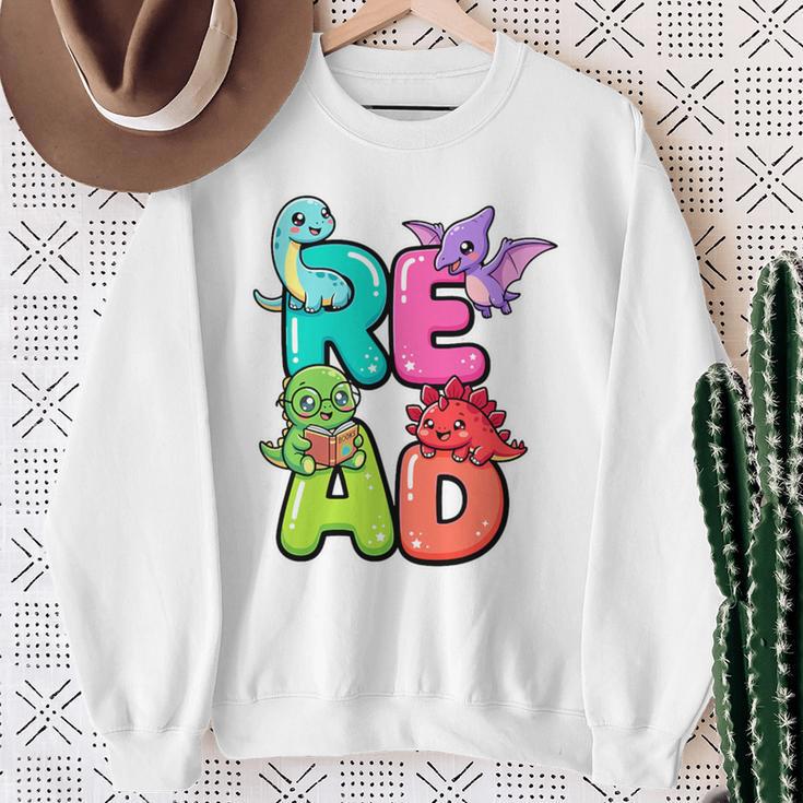 Dinosaur Read Book Lover Dino Reading Kids Premium Tri-Blend Sweatshirt Gifts for Old Women
