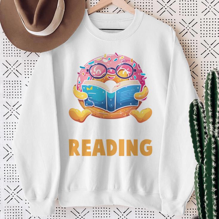 Donut Stop Reading Cute Book Reader Bookworm Donut Day Sweatshirt Gifts for Old Women