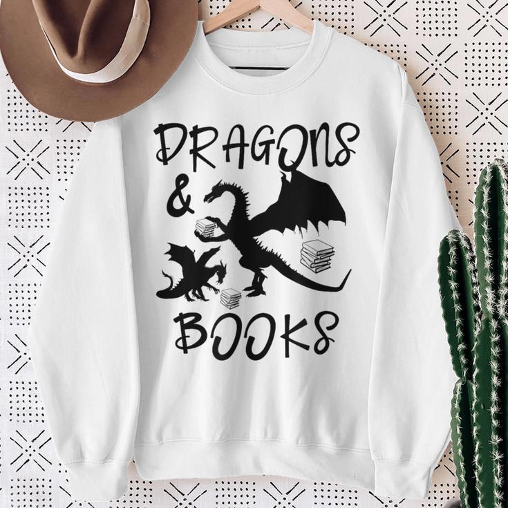 Dragons & Books Reading Sweatshirt Gifts for Old Women