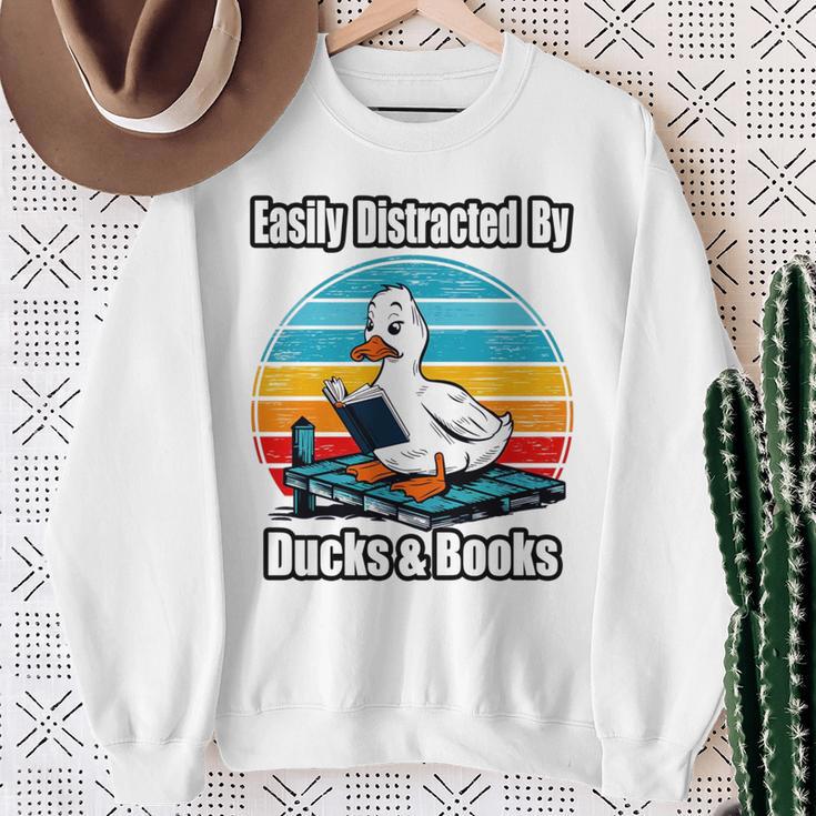 Ducks Books Lover Easily Distracted By Ducks & Books Sweatshirt Gifts for Old Women
