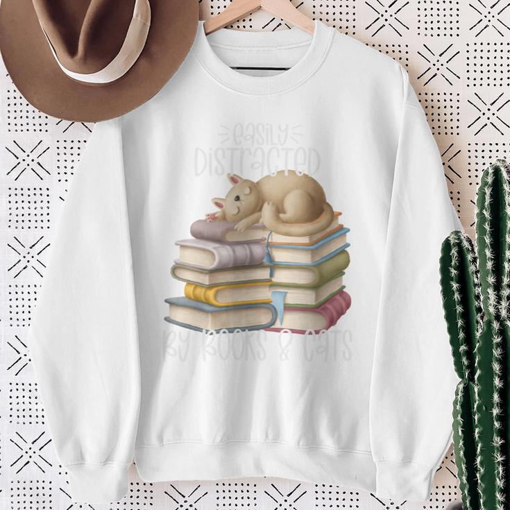Easily Distracted By Books And Cats Sweatshirt Gifts for Old Women