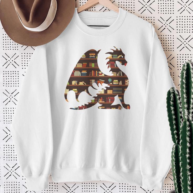 Easily Distracted By Dragons And Books Mythical Bookworm Sweatshirt Gifts for Old Women